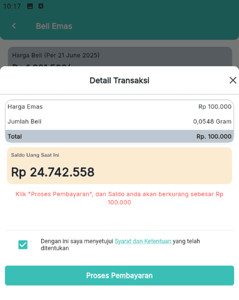 🧾 Alur Transaksi Pembelian Emas